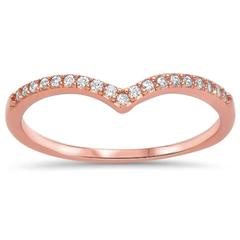 Chevron Midi V-Shape Rose Tone, Simulated CZ Wedding Ring 925 Sterling Silver